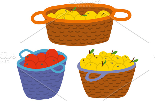 Straw Baskets with Yellow and Red
