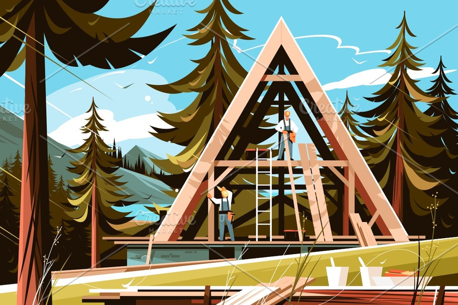 Home construction in picturesque in Illustrations - product preview 8