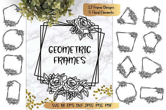 Rose Geometric Frame in Illustrations - product preview 5