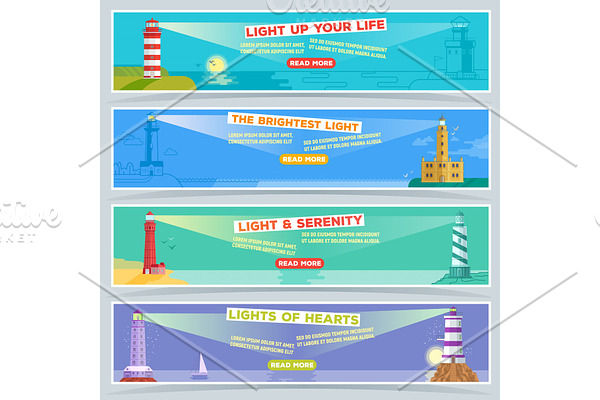Lighthouse vector banner, the sea