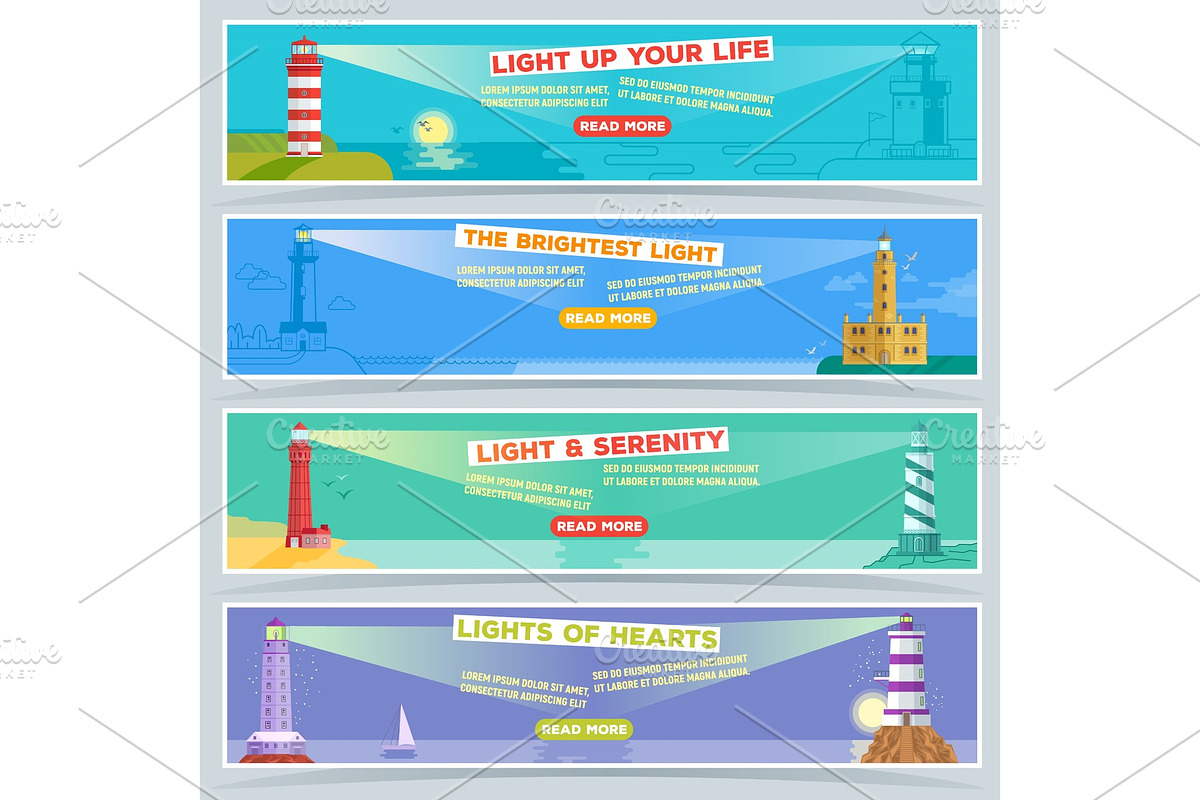 Lighthouse vector banner, the sea in Objects - product preview 8