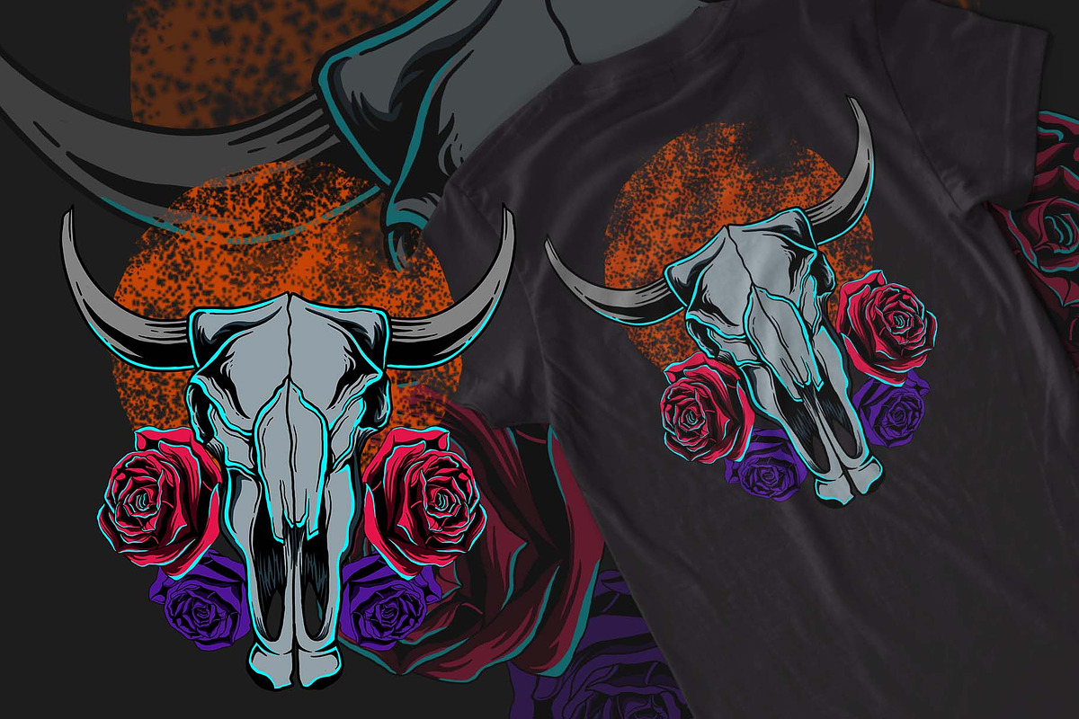Bull and Skull T-shirt Design in Illustrations - product preview 8