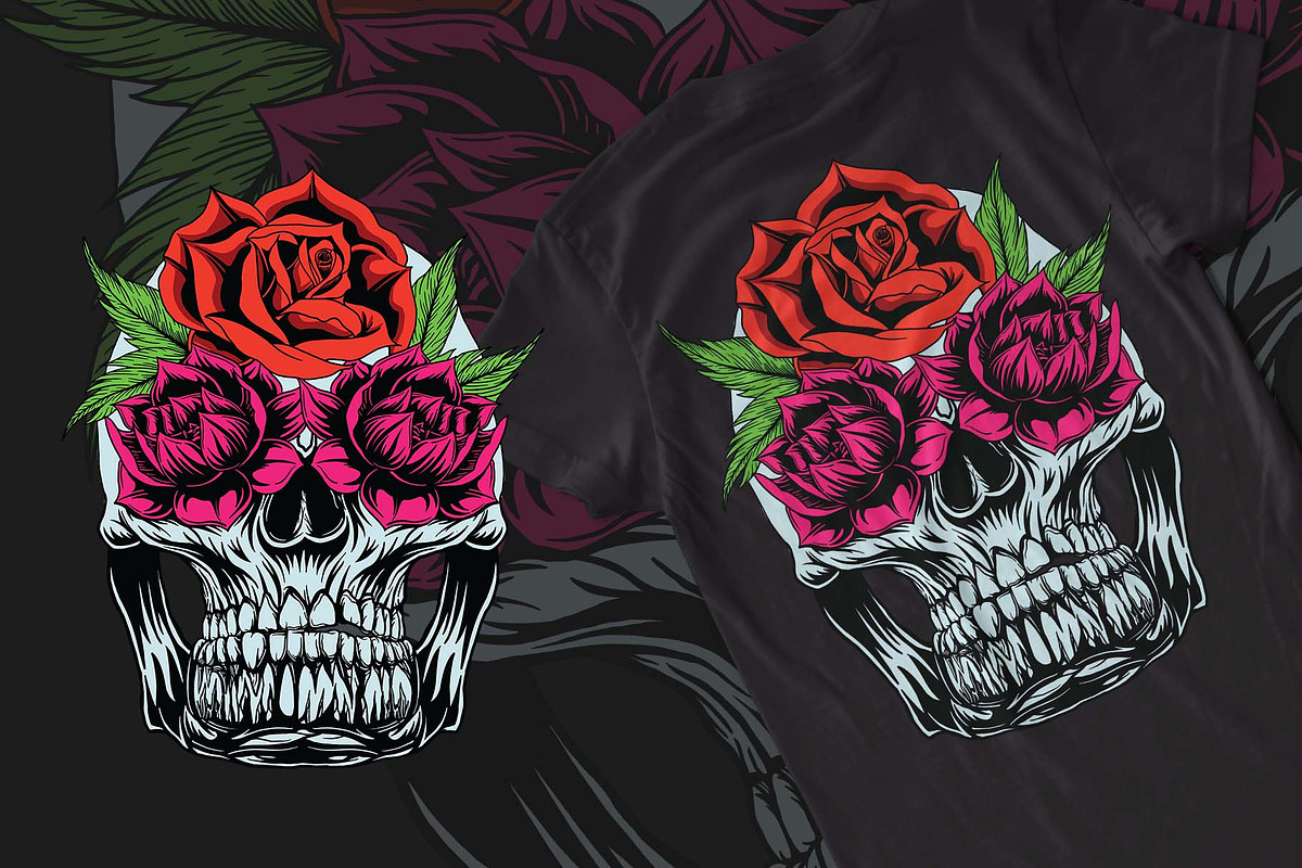 Flowerskull T-shirt Design in Illustrations - product preview 8