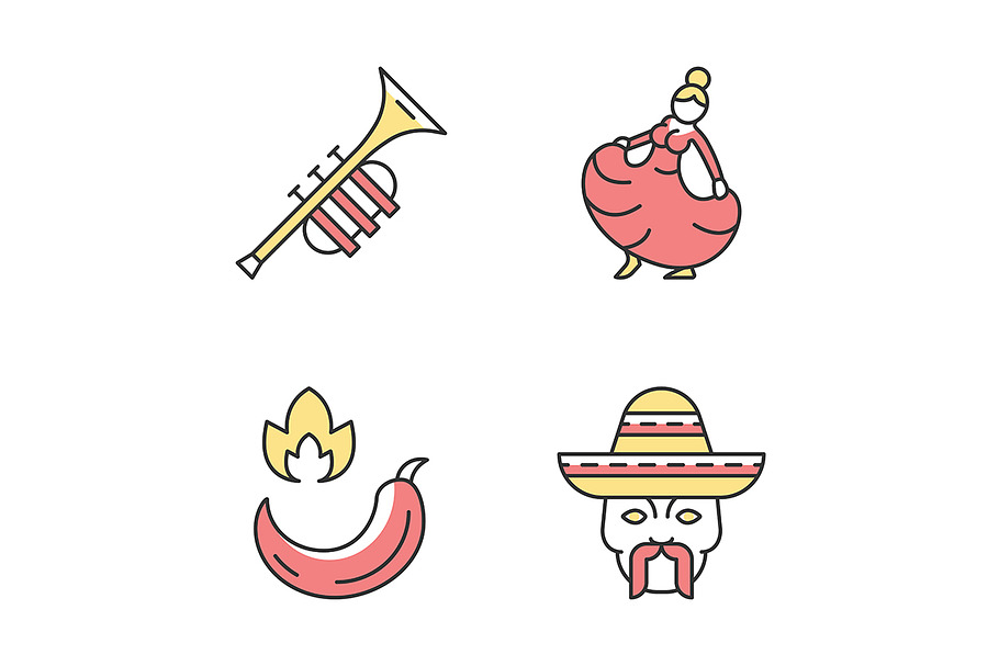 Mexican culture color icons set in Icons - product preview 8