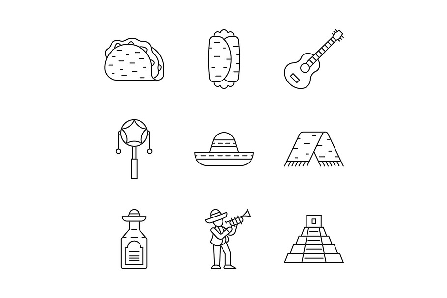 Mexican linear icons set in Icons - product preview 8