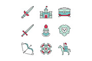 Medieval color icons set