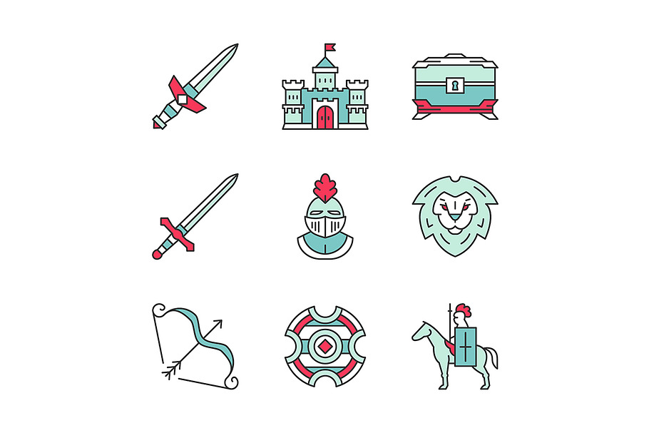 Medieval color icons set in Icons - product preview 8