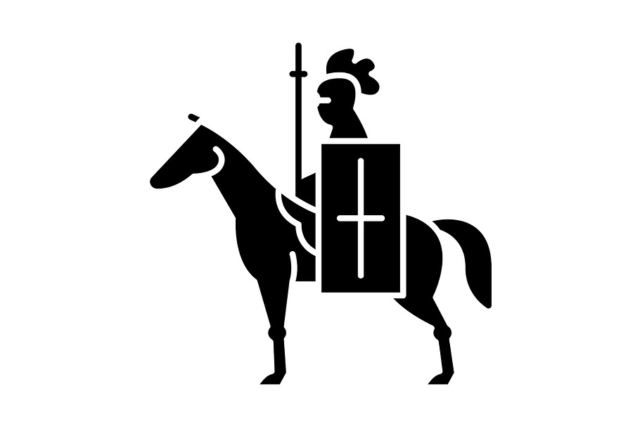 Horse knight with flag glyph icon in Icons - product preview 8