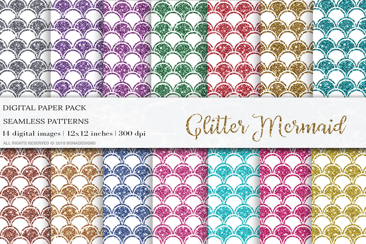 Glitter Mermaid Digital Papers in Patterns - product preview 8
