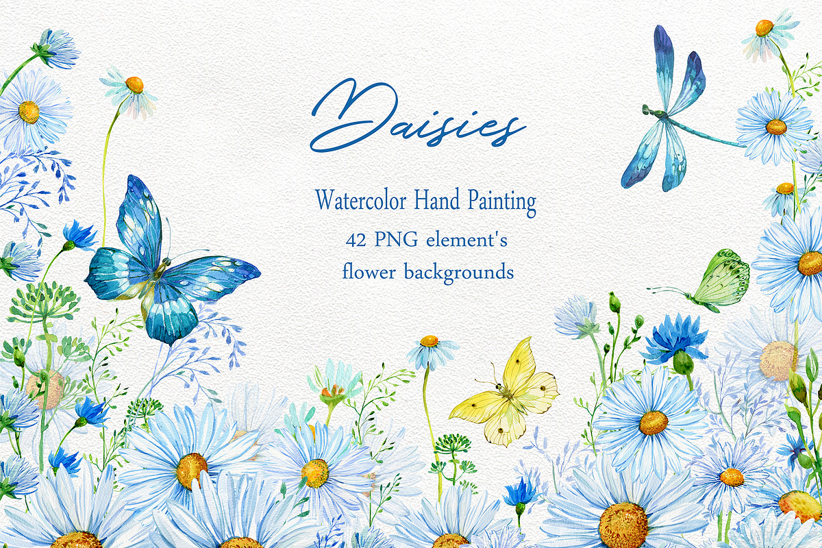 Daisy Clipart Watercolor in Illustrations - product preview 8