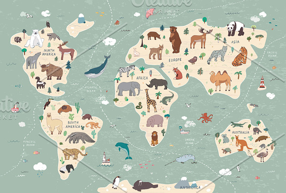 Animals World Map in Illustrations - product preview 6
