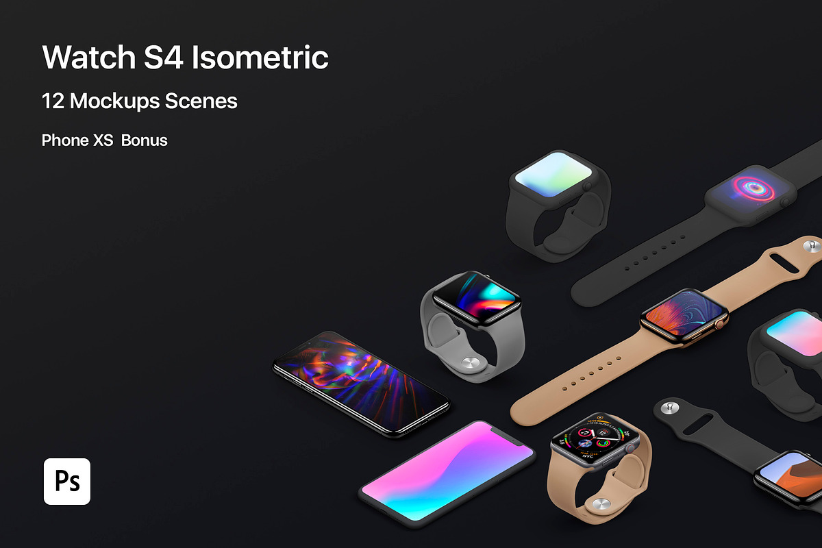 Watch S4 - 12 Isometric Mockup in Mobile & Web Mockups - product preview 8