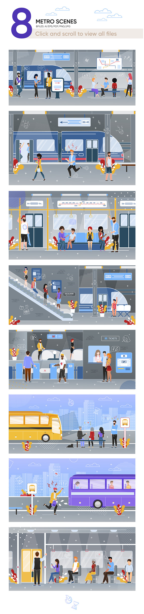 Metro Scenes Flat Collection in Illustrations - product preview 1
