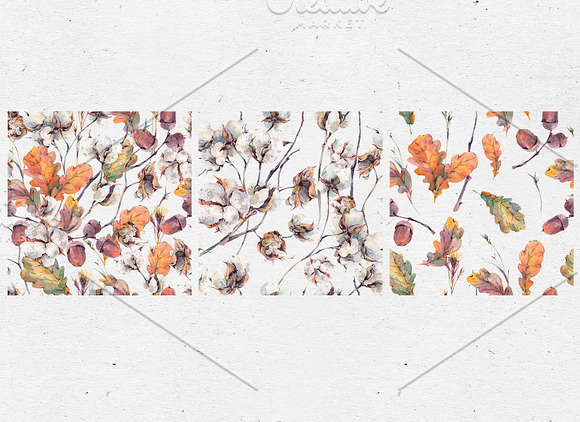 Fall Clipart, Watercolor Cotton, Oak in Illustrations - product preview 2