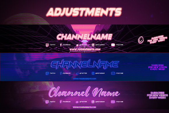 3 Retro Youtube Channel Art Banners in YouTube Templates - product preview 1