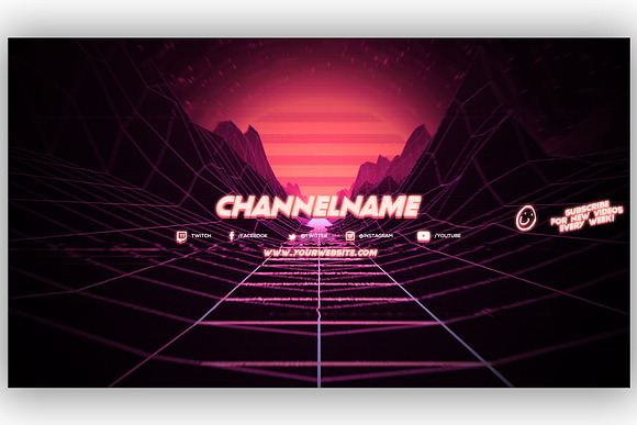 3 Retro Youtube Channel Art Banners in YouTube Templates - product preview 2