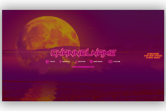 3 Retro Youtube Channel Art Banners in YouTube Templates - product preview 3