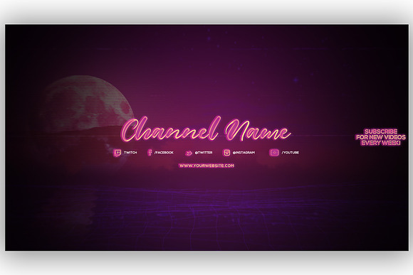 3 Retro Youtube Channel Art Banners in YouTube Templates - product preview 4