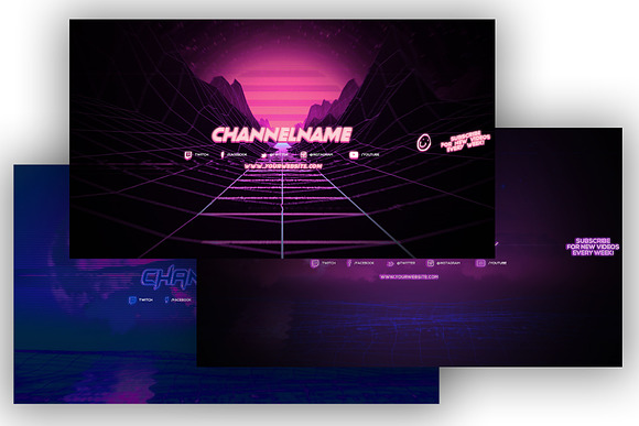 3 Retro Youtube Channel Art Banners in YouTube Templates - product preview 5