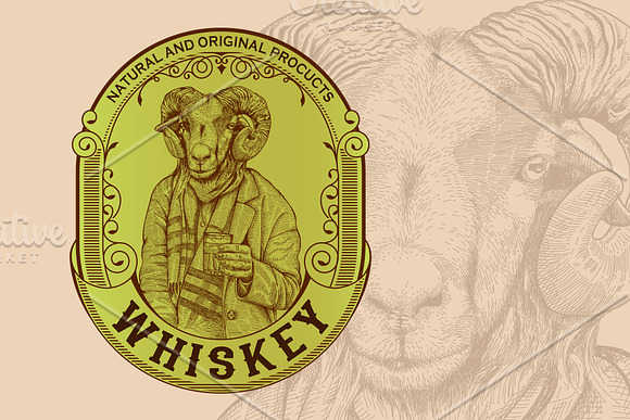 Ram Sketch Wine Label in Logo Templates - product preview 1