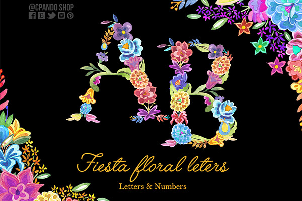 Fiesta floral alphabet clip art