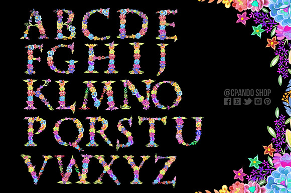 Fiesta floral alphabet clip art in Graphics - product preview 1