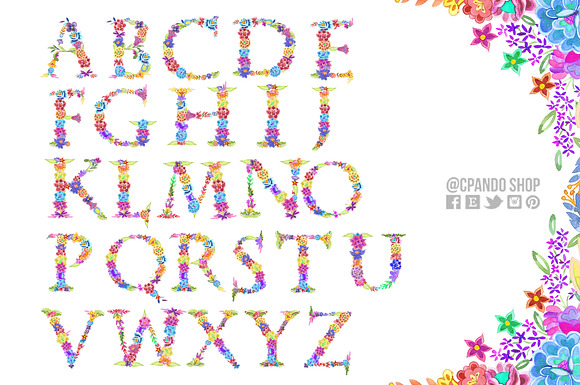 Fiesta floral alphabet clip art in Graphics - product preview 4