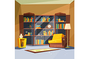 Room with books. House apartment
