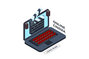 Online cinema isometric vector icon