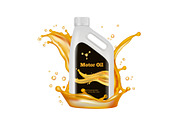 Engine oil bottle. Vector gold oil