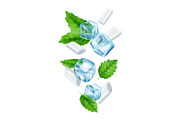 Mint gum and ice cubes. Realistic