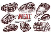 Beef meat, pork steak, chicken