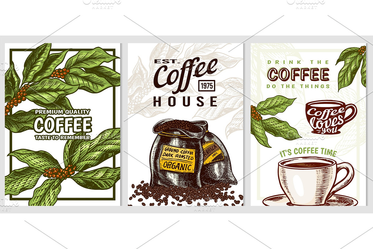 Coffee cards in vintage style in Illustrations - product preview 8