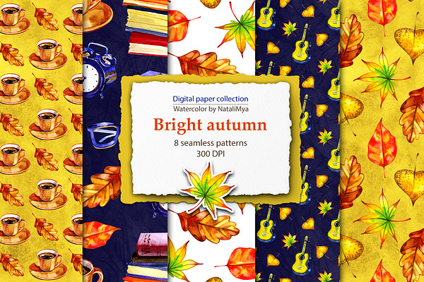 Watercolor bright autumn papers