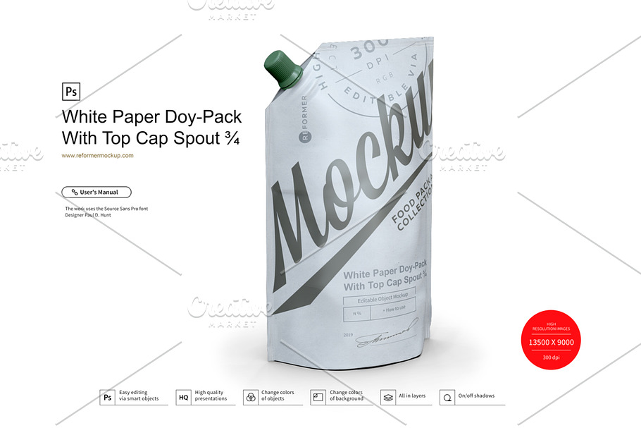 White Paper Doy-Pack With Top Cap ¾