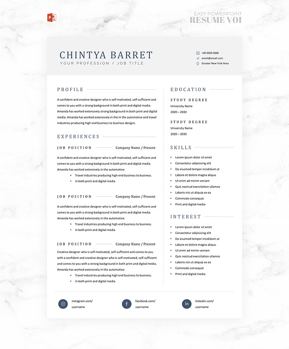 Easy Powerpoint Resume V01 in Stationery Templates - product preview 2
