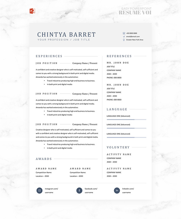 Easy Powerpoint Resume V01 in Stationery Templates - product preview 3