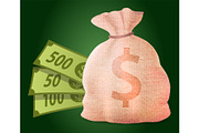 Money bag with Dollars, Earn in