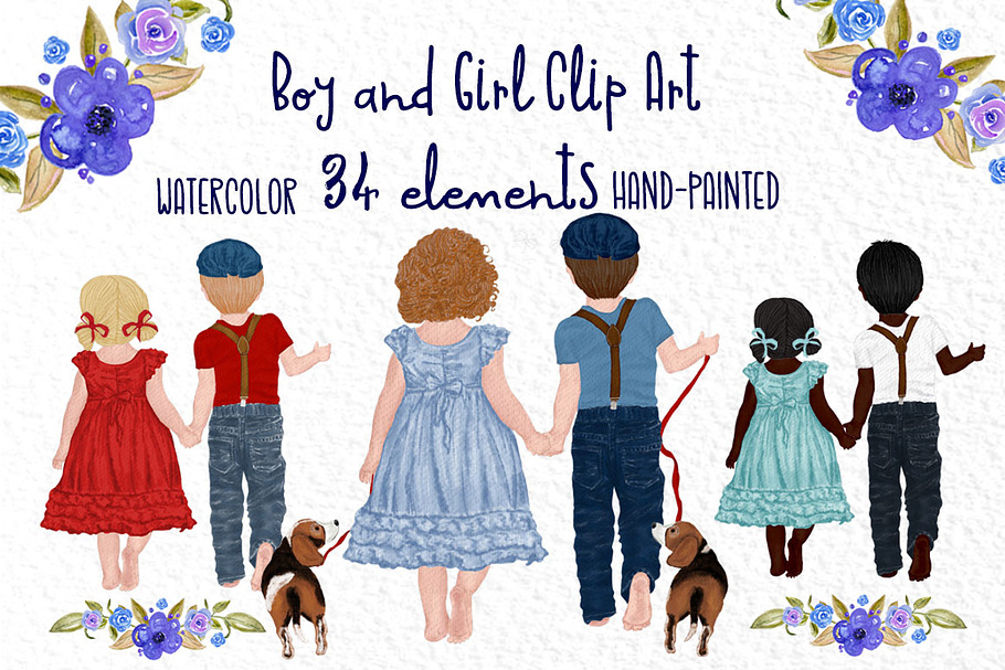 Watercolor Children clipart in Illustrations - product preview 8