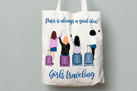 Travel Girls Clipart,Best Friends in Illustrations - product preview 5