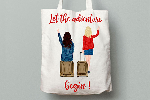 Travel Girls Clipart,Best Friends in Illustrations - product preview 7