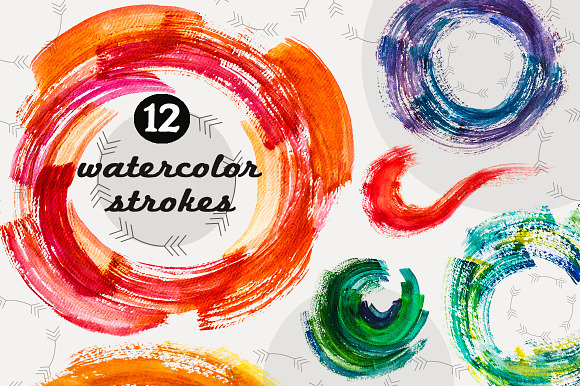 Set of 12 Watercolor Strokes in Illustrations - product preview 2