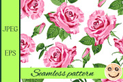 Pink roses and leaves pattern