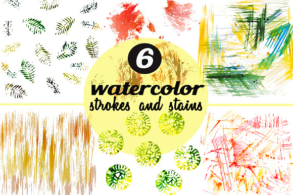 Set of 6 Watercolor Strokes & Stains in Illustrations - product preview 2