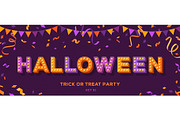 Halloween text on violet banner