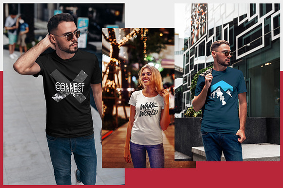 T-Shirt Mock-Up Couple In City in Print Mockups - product preview 5