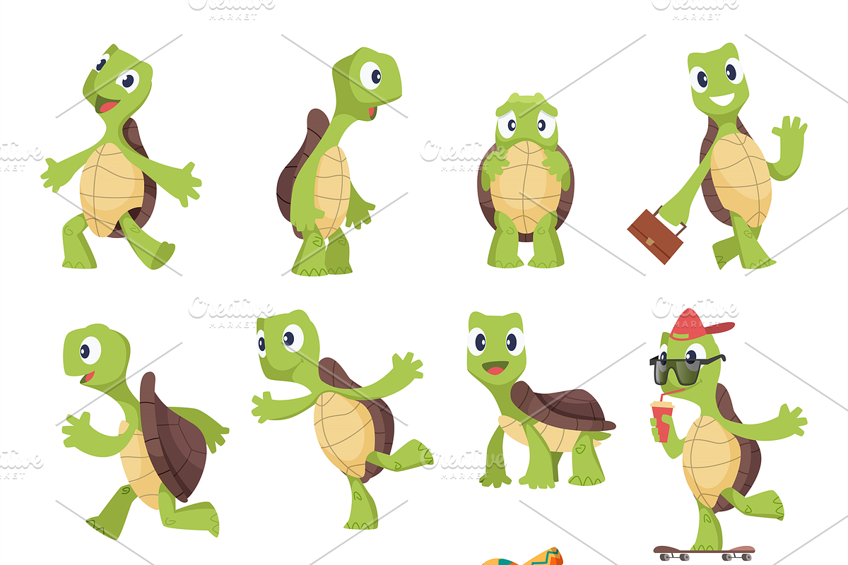 Cartoon turtles. Happy funny animals in Graphics - product preview 8