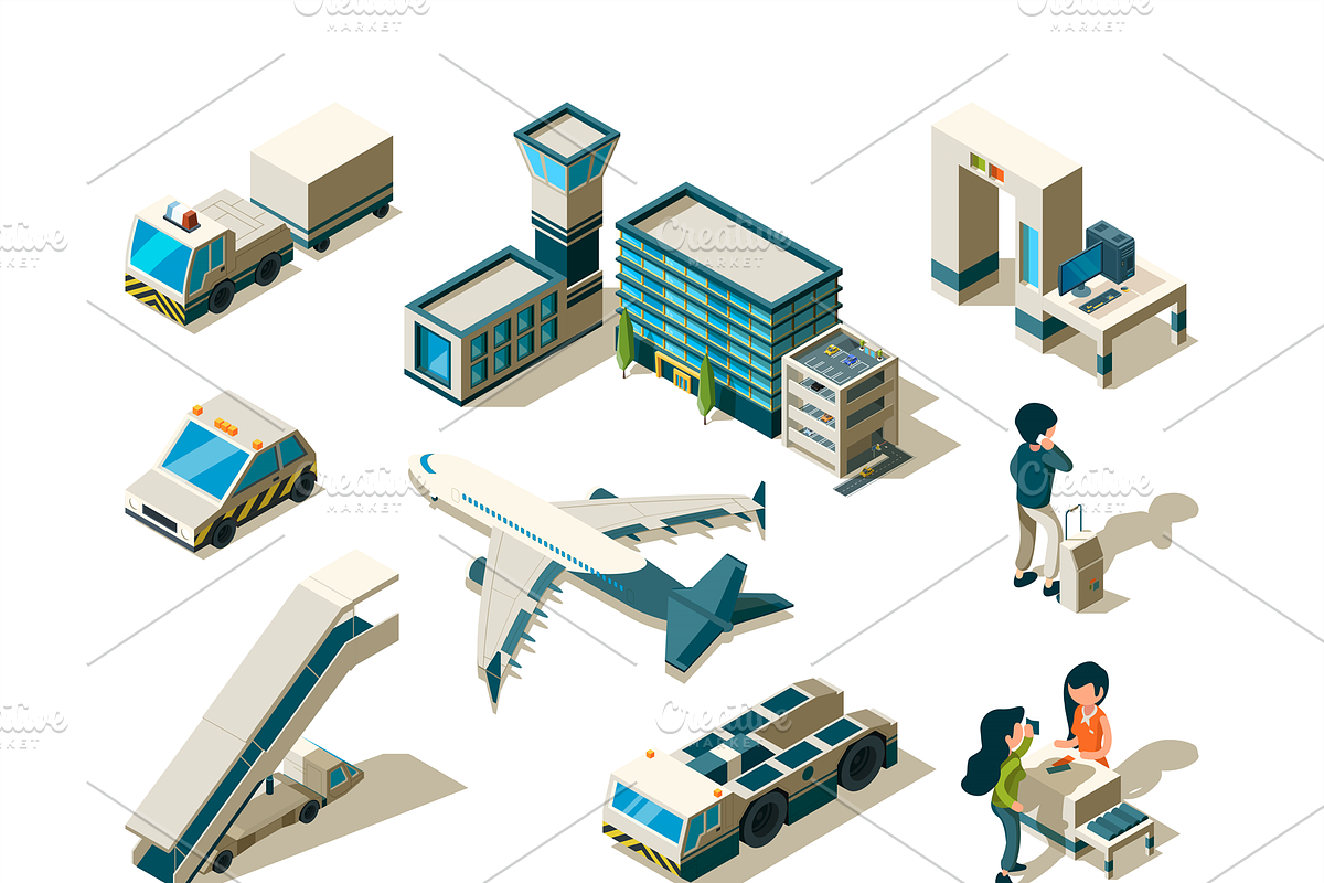 Airport isometric. Control traveller in Graphics - product preview 8
