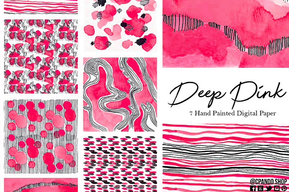 Deep Pink watercolor digital paper in Patterns - product preview 1