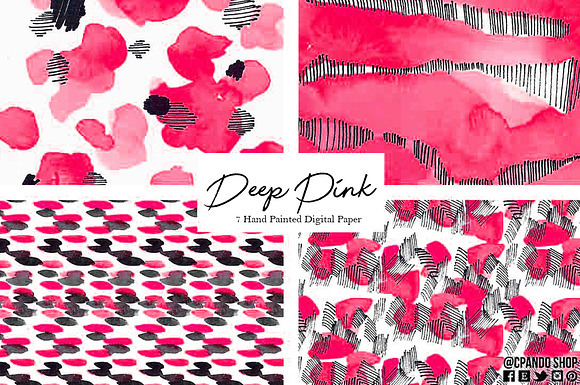 Deep Pink watercolor digital paper in Patterns - product preview 3